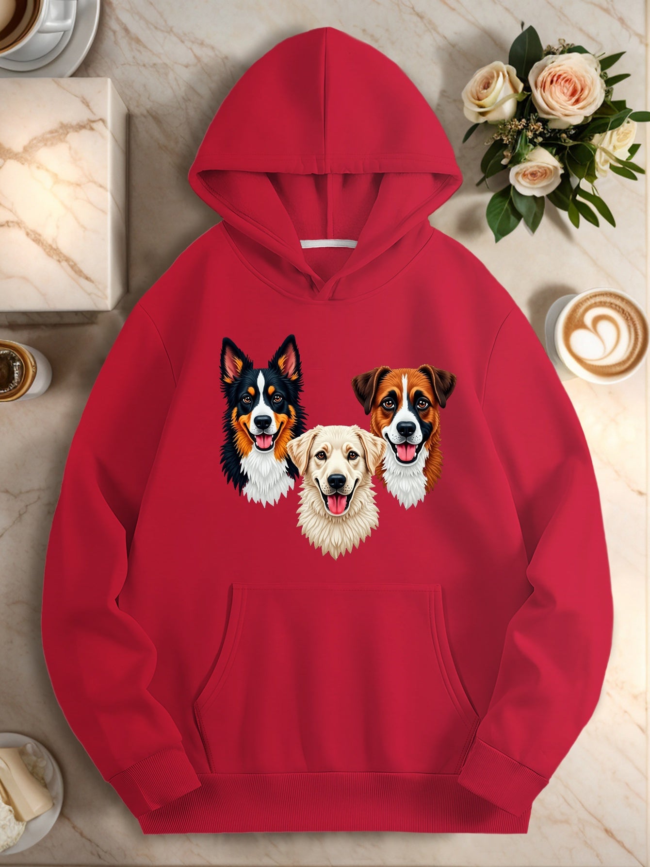 Three Embroidered Dog Faces Women'S Plus Size Casual Hoodies Three Embroidered Dog Faces Women'S Plus Size Casual Hoodies